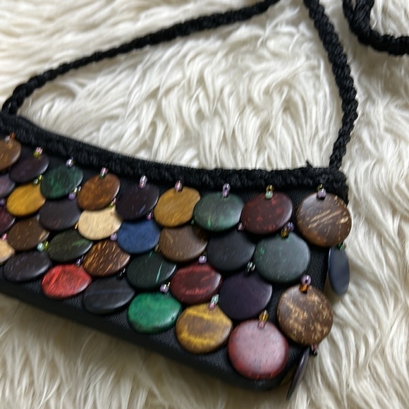 Vintage bohemian Crossbody smooth pebble stone dangle encrusted bag multi - Picture 5 of 6